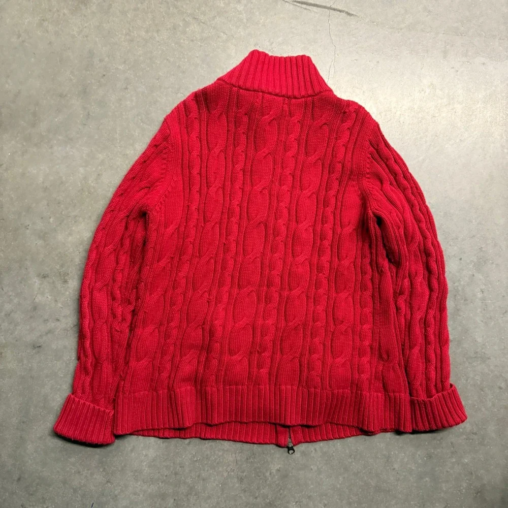 Eddie Bauer Red Cable Knit Full Zip Cardigan Sweater Mens XL Cotton Wool Blend